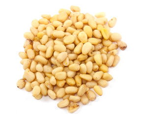 Cedar Pine nuts on a white background