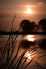 Naklejka premium zachód słońca nad jeziorem