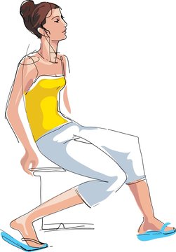 Sketch Girl Sitting On The Chair