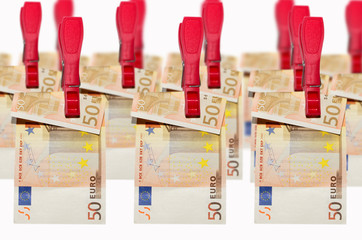money laundry, euro banknotes on clothespin
