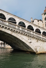 Famous Rialto bridge on Grand Canal in Venice, Italy