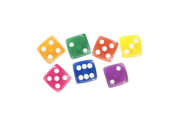 Colorful dices isolated on white background