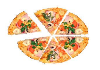 Tasty Italian pizza over white
