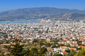 Fototapeta na wymiar Volos city as it is seen from Portaria of Pelion in Greece.