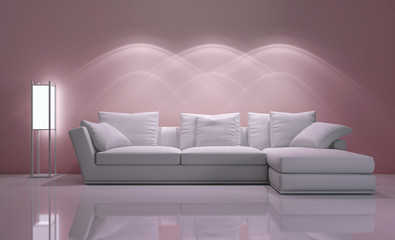 Interno con divano bianco 3d