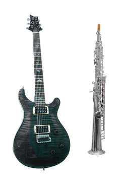 The image of electric guitar and clarinet