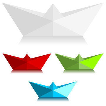 Paper boats over white background