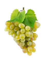 Bunch of fresh grapes and leaves isolated on white