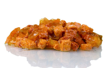 Cat food closeup isolated on white