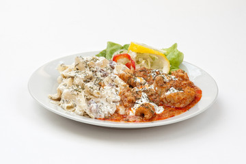 Catfish with pasta and cottage cheese