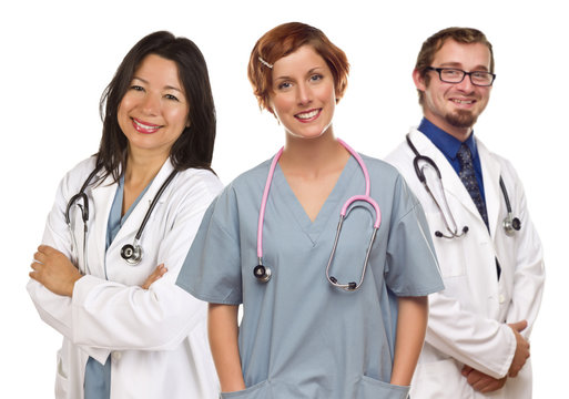 Group of Doctors or Nurses on a White Background