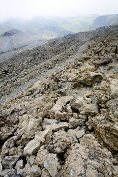 lava rocks close up on slope of Etna