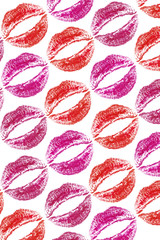 lipstick kisses on white background