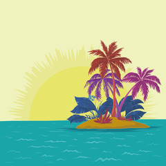 Fototapeta na wymiar Island with palm and sun