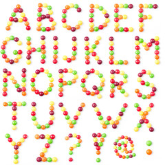 Candies alphabet on white background