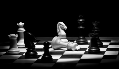 Chess game in black and white