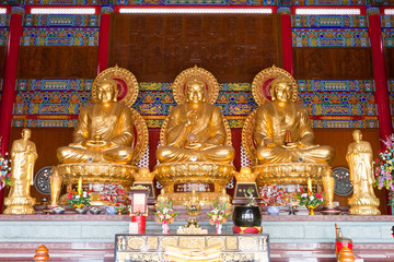 3 Buddha Statue in Chinese Temple, Bangkok Thailand
