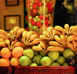 fruit on a shop counter in barcelona for preparation of natural