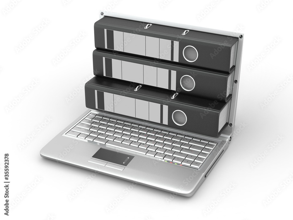 Poster Archive. Laptop with folders instead of the screen