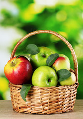 Healthy ripe apples in the bascet outside