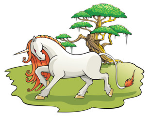 Mythical Unicorn in the forest, vector
