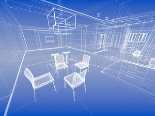 Abstract wireframe blue interior