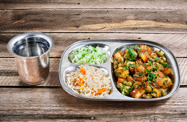 Complex Indian lunch Mutter paneer