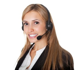 Portrait of confident call center representative