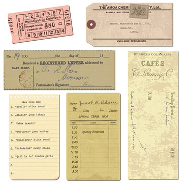 Old paper objects - vintage tickets, letters, notes - for design