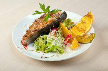 Grilled salmon steak