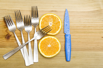 Orange on wood background