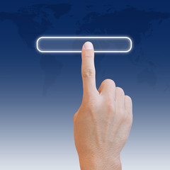 Hand pushing a button on touch screen interface