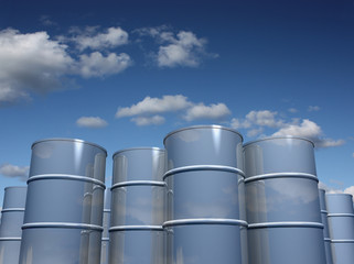 Steel barrels with sky background