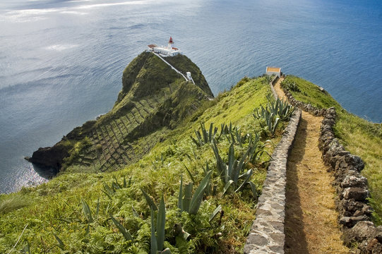 Red Lighthouse On Azores Islands