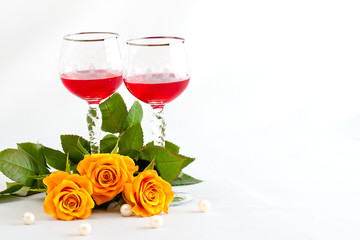 Wine with red rose