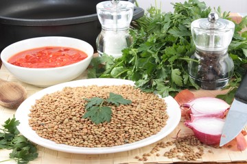 Ingredients for lentil soup