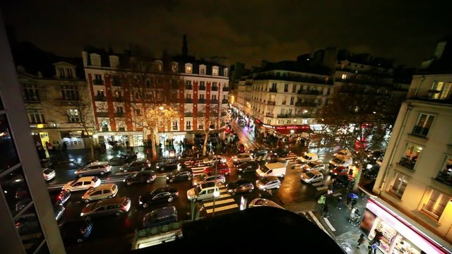Vehicle jam on some crossroad in old Paris