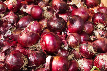 Red onions on display