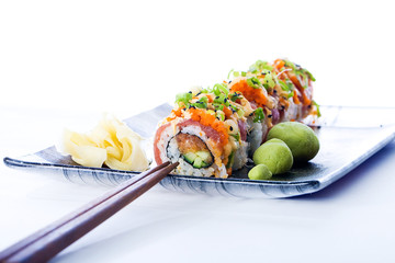 Spicy Tuna Sushi Roll with Chopsticks