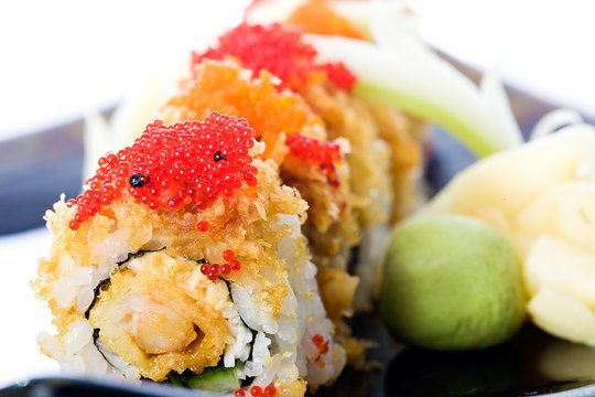 Fish Eggs On A Crunchy Sushi Roll