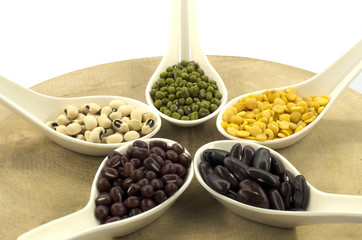 The various legumes with white spoon