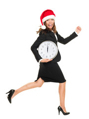 Christmas late busy business woman running against time