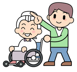 車いす押す男性