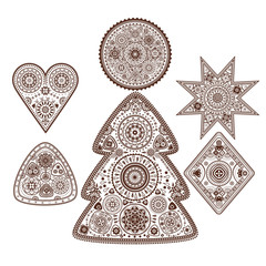 Set of decorative ornamental festive complicated elements.