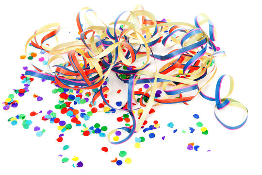 colorful confetti and party streamers