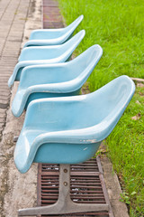 blue plastic chairs