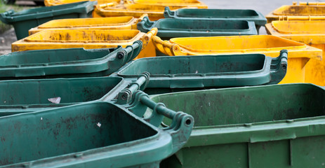 Close up empty trash bins.