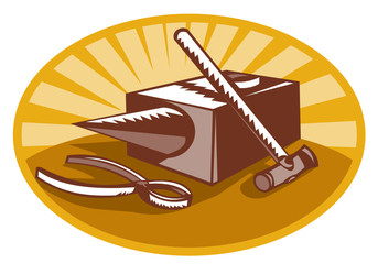 hammer pliers and anvil retro style
