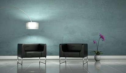 Wohndesign - schwarze Ledersessel