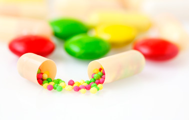 medicine capsular opened, contains color granular drug
